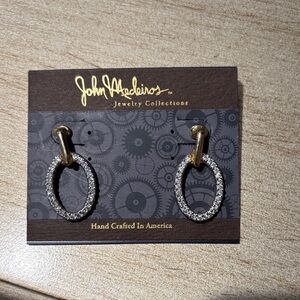 John Medeiros Gold and Silver Oval Pave Earrings NEW!